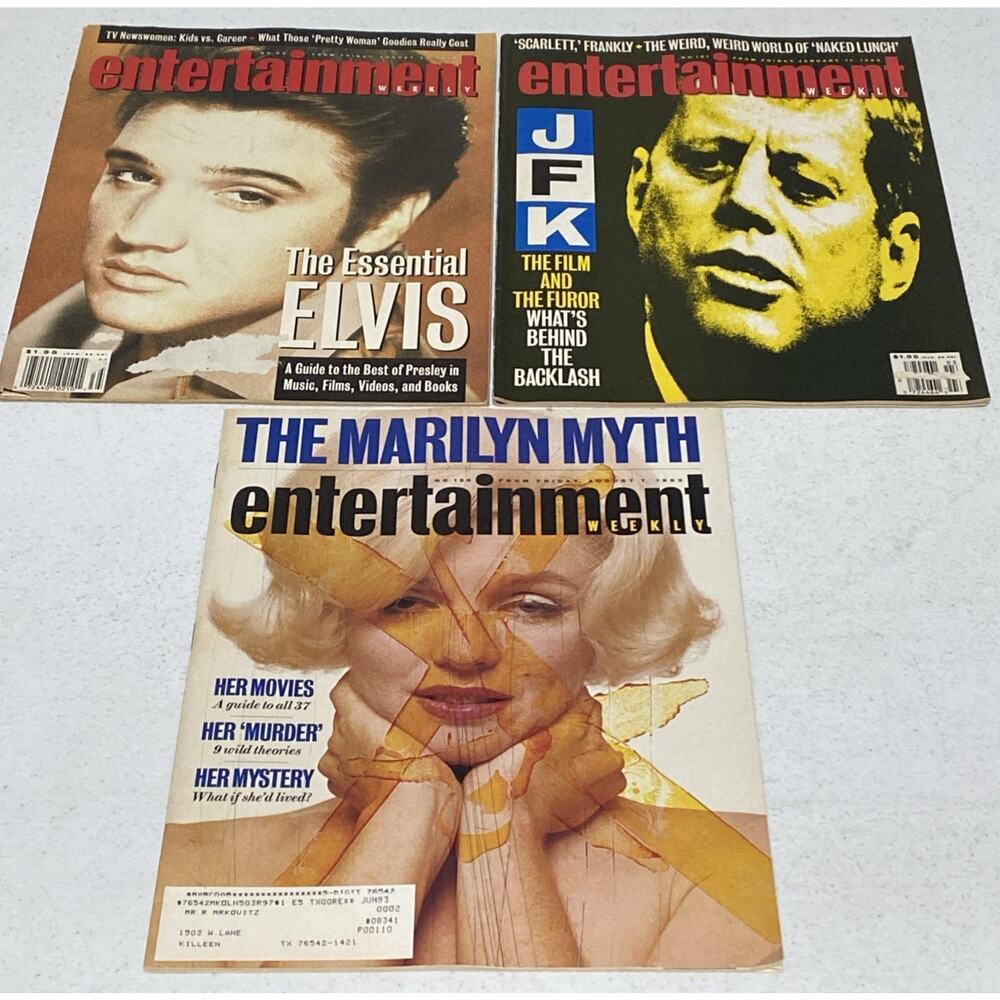 VTG Entertainment Weekly Magazine Lot 3 Issues 1990’s Marilyn Monroe JFK Elvis